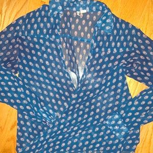 Blue Feather Wrap Top